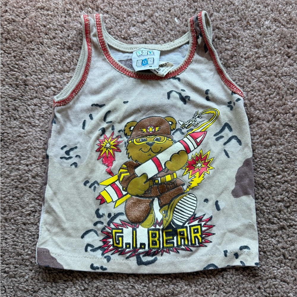 vintage toy box GI bear tank top baby 6 months retro camoflauge unisex